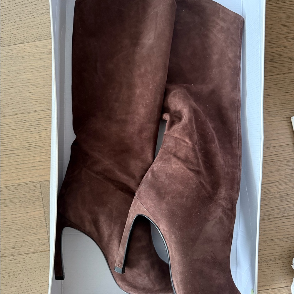 Brown Suede Knee-High Boots
